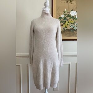 Bailey 44 Cream Fuzzy Sparkly Metallic mock Neck Sweater Dress